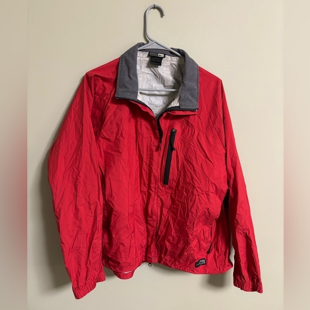 REI Jacket Women’s Size XL Red E1 Elements Full Zip Pockets Hooded Nylon Rain